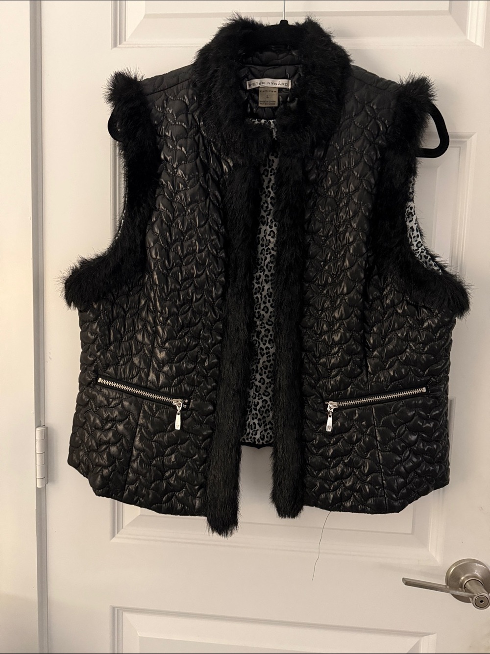 Peter Nygard Black Quilted Vest with Faux-Fur Trim